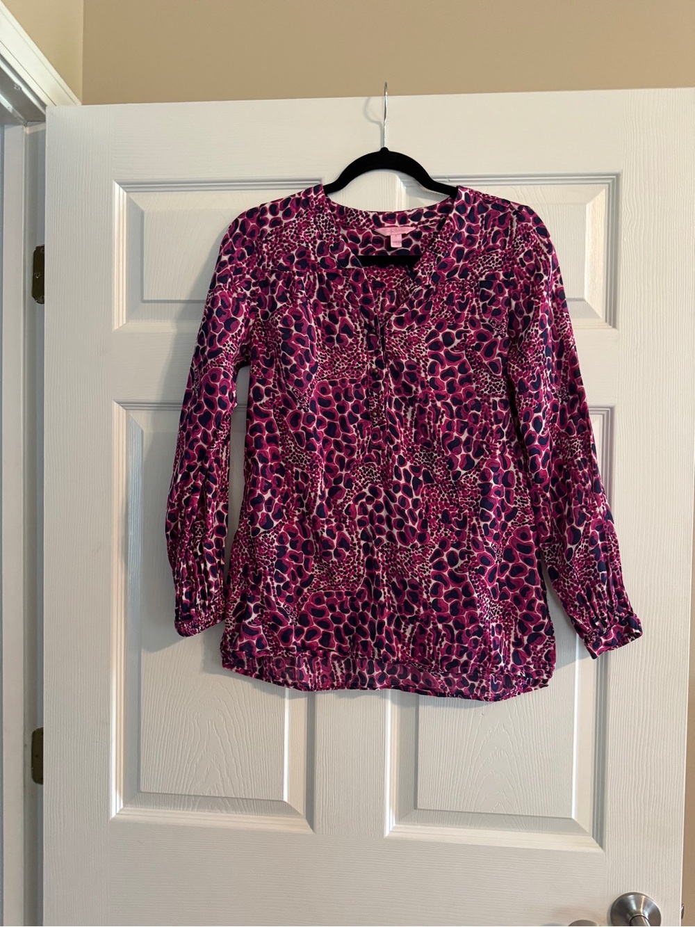 Lilly Pulitzer Pink & Purple Animal-Print Long Sleeve Blouse